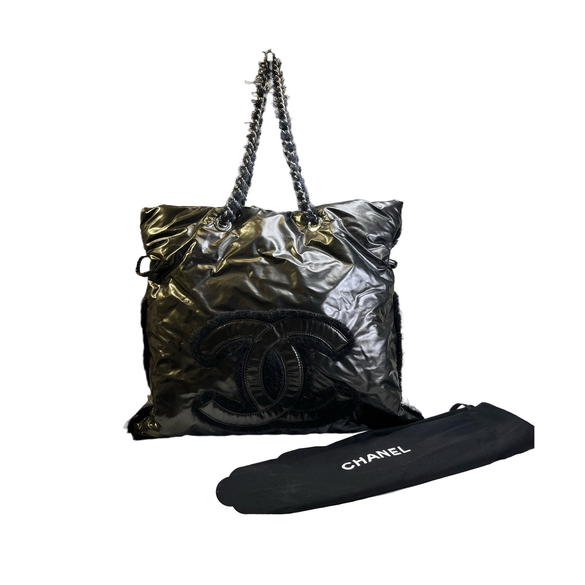 Used CHANEL CC Logo Deauville Tote Bag Black Silver