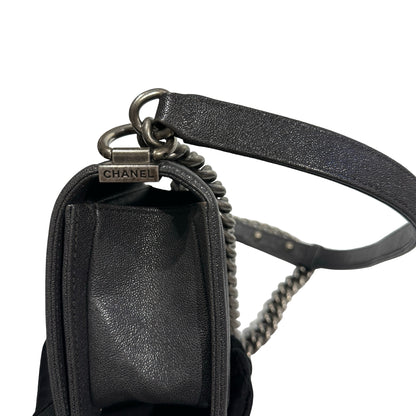 Used Chanel Calfskin Leather Boy 20cm Shoulder Bag PHW Grey