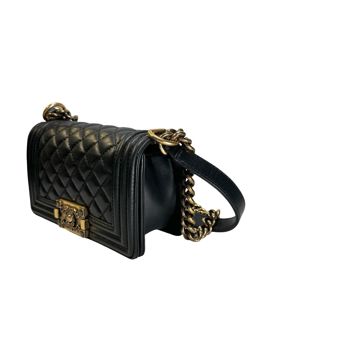 Used CHANEL Lambskin Boy 20 Shoulder Bag Black GHW