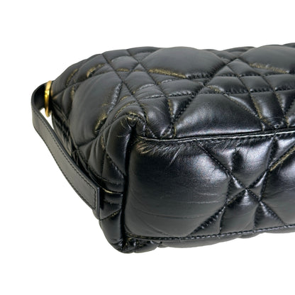 Used DIOR Cannage Leather Cannage Handbag Black Gold