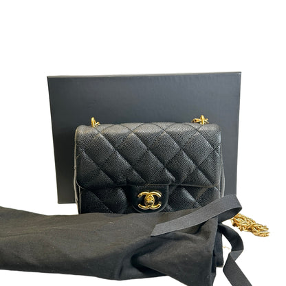 Used CHANEL Caviar Quilted Mini Flap Bag Chain Shoulder Bag Black Gold