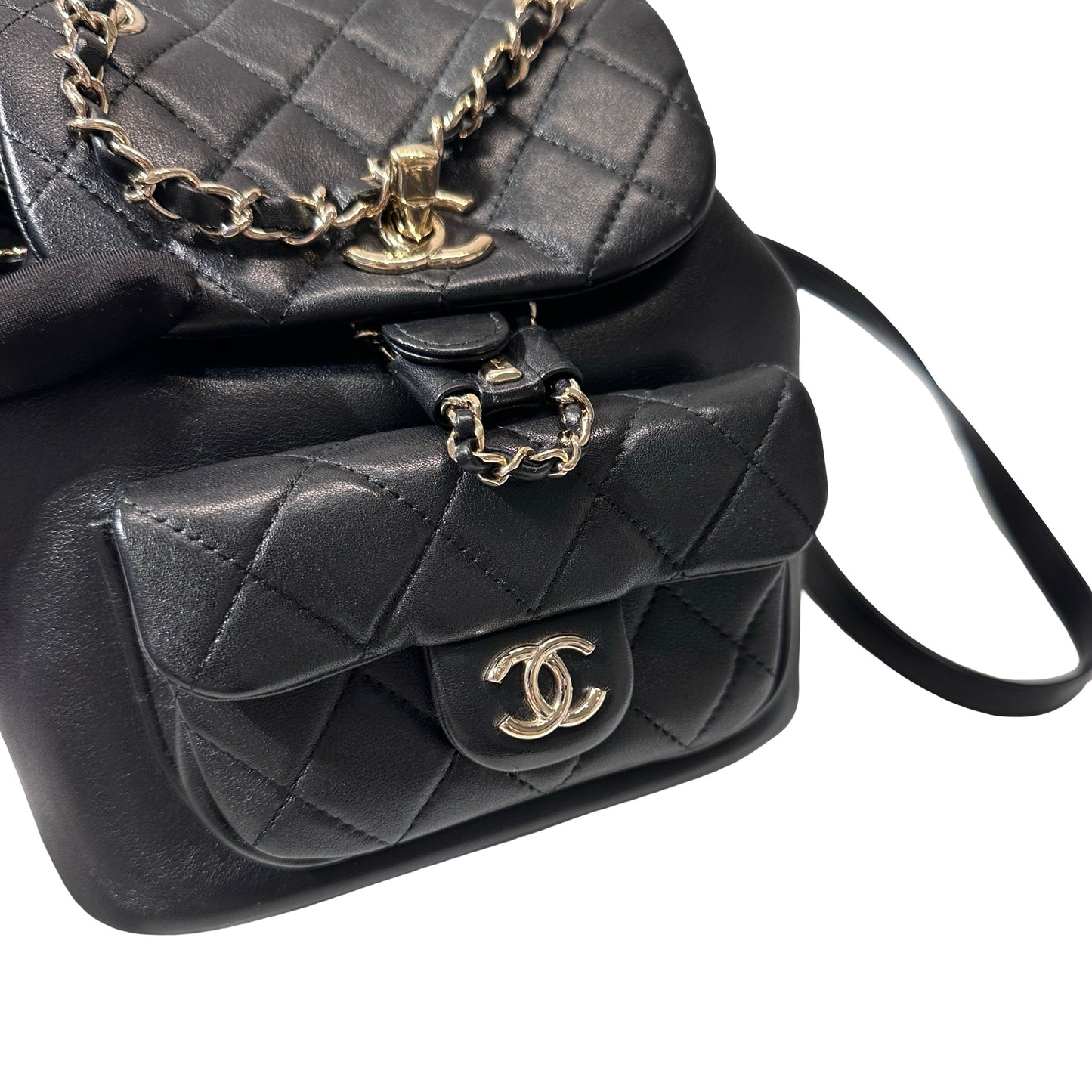 Used Chanel Calfskin Leather Small Duma Backpack Black GHW