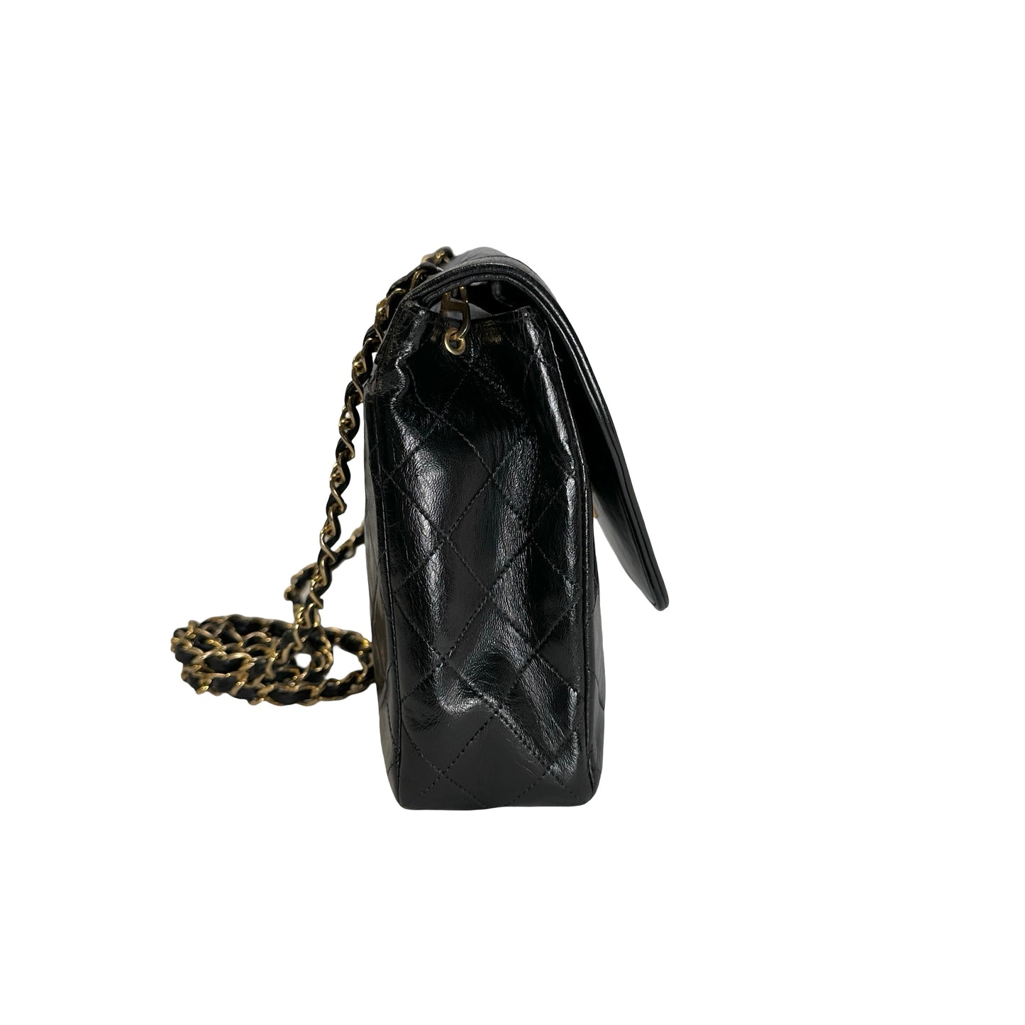 Used CHANEL Quilted Quilted Classic Flap Bag Shoulder Bag Black Gold