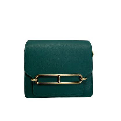 Used HERMES Clemence Mini Roulis Crossbody Bag Green Gold