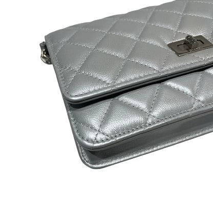 Used CHANEL Calfskin Leather 2.55 WOC Cross Body Bag Grey PHW