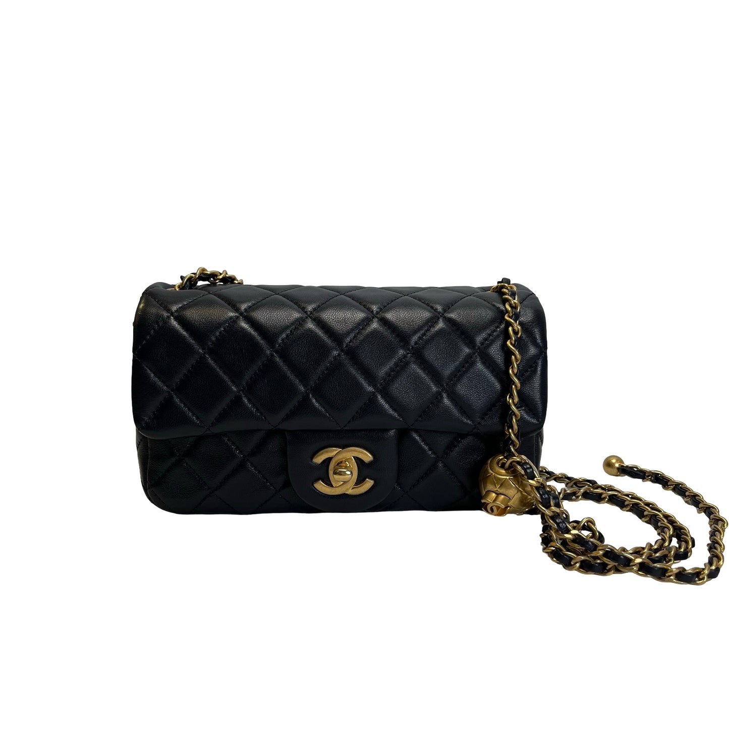 Used CHANEL Quilted Lambskin Classic Flap Chain shoulder bag Navy Blue