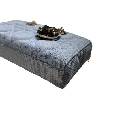 Used DIOR Denim Cannage D-Joy Medium Two Way Shoulder Bag Light Blue