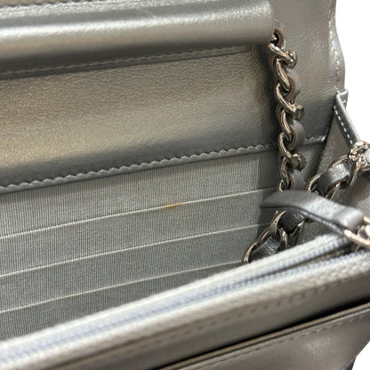 Used CHANEL Camellia Leather woc Wallet on chain Silver，Phw