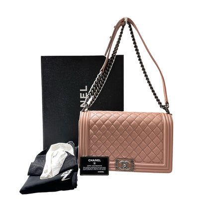 Used CHANEL Lambskin Leather Boy Large Chain Shoulder Bag