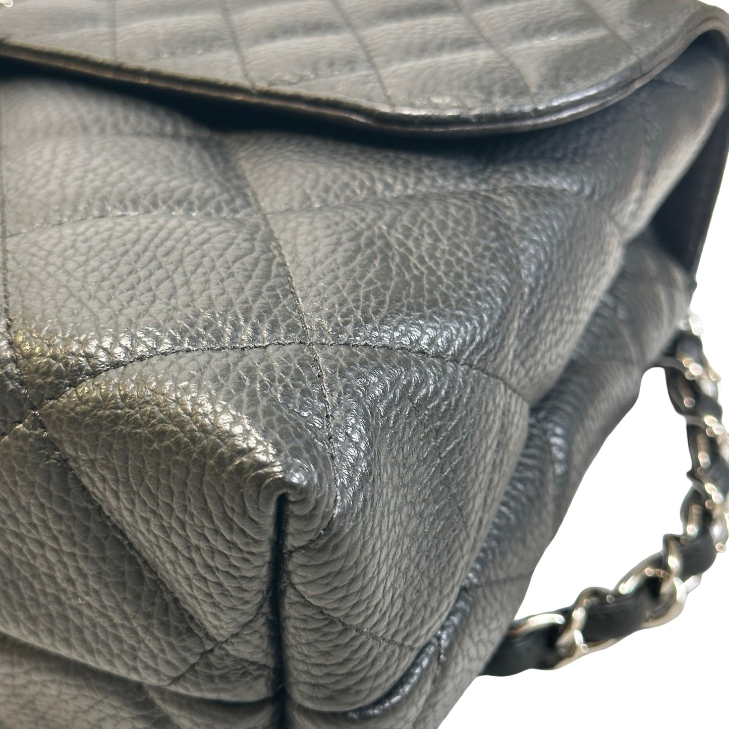 Used CHANEL Quilted Caviar Classic Flap Chain Shoulder Bag Black Silver