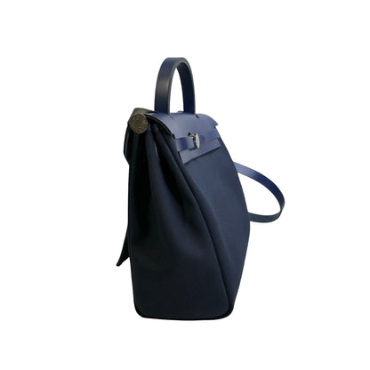 Used HERMES Canvas Leather Herbag 31 Handbag Navy PHW