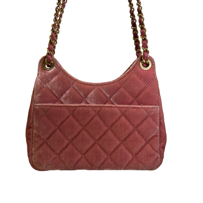 Used CHANEL Quilted Velvet Small Hobo Bag Hobo Bag Pink GHW