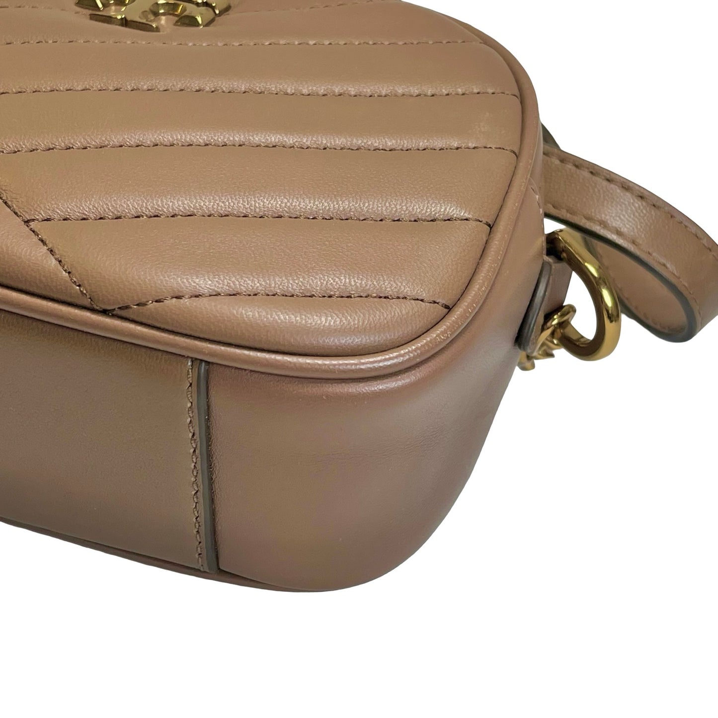Used TORY BURCH Chevron Leather Kira Chevron Cross body bag Taupe Gold