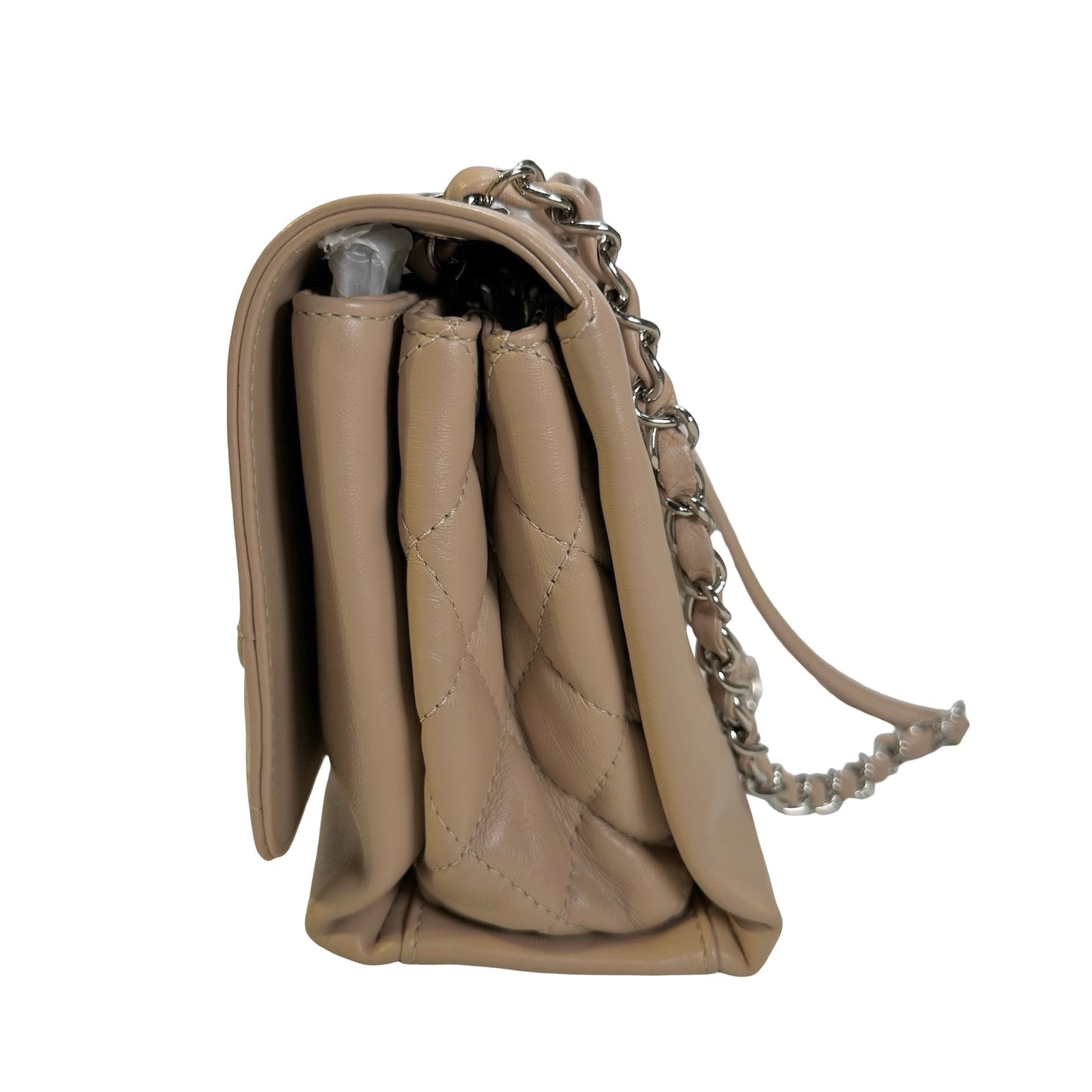 Used CHANEL Quilted Trapeze Flap Bag Chain Shoulder Bag Beige PHW