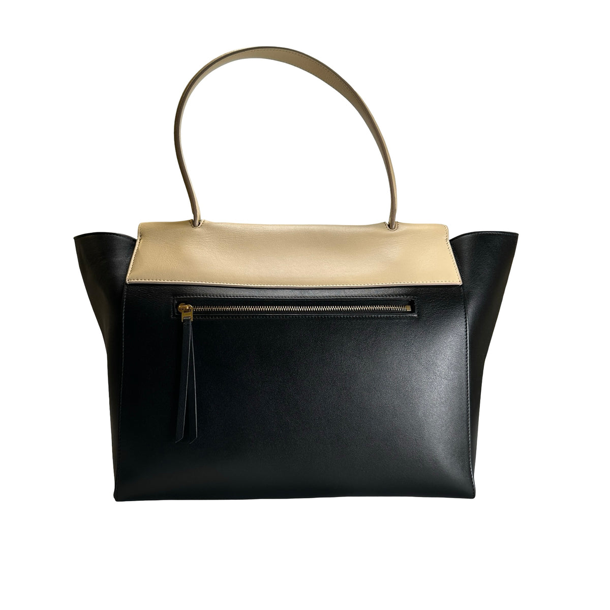 Used CELINE Leather Belt Bag Handbag Black Beige