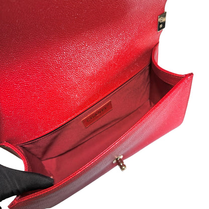 Used CHANEL Calfskin Boy Cross body bag Red GHW