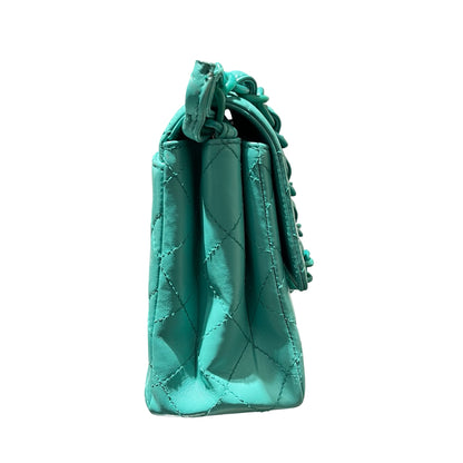 Used CHANEL Vintage flag Flat bag Green GHW