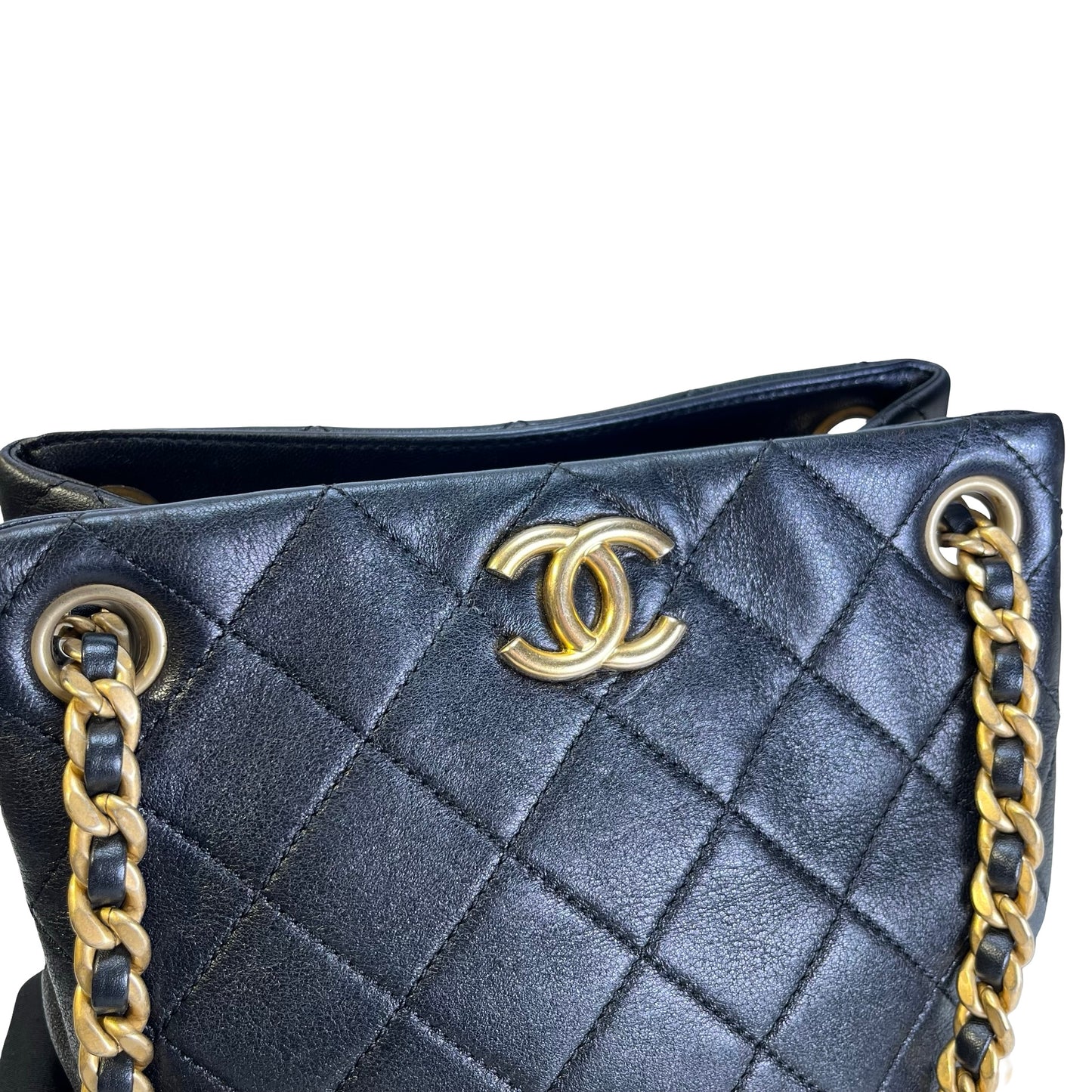 Used CHANEL Lambskin 23C Bucket Bag Black GHW