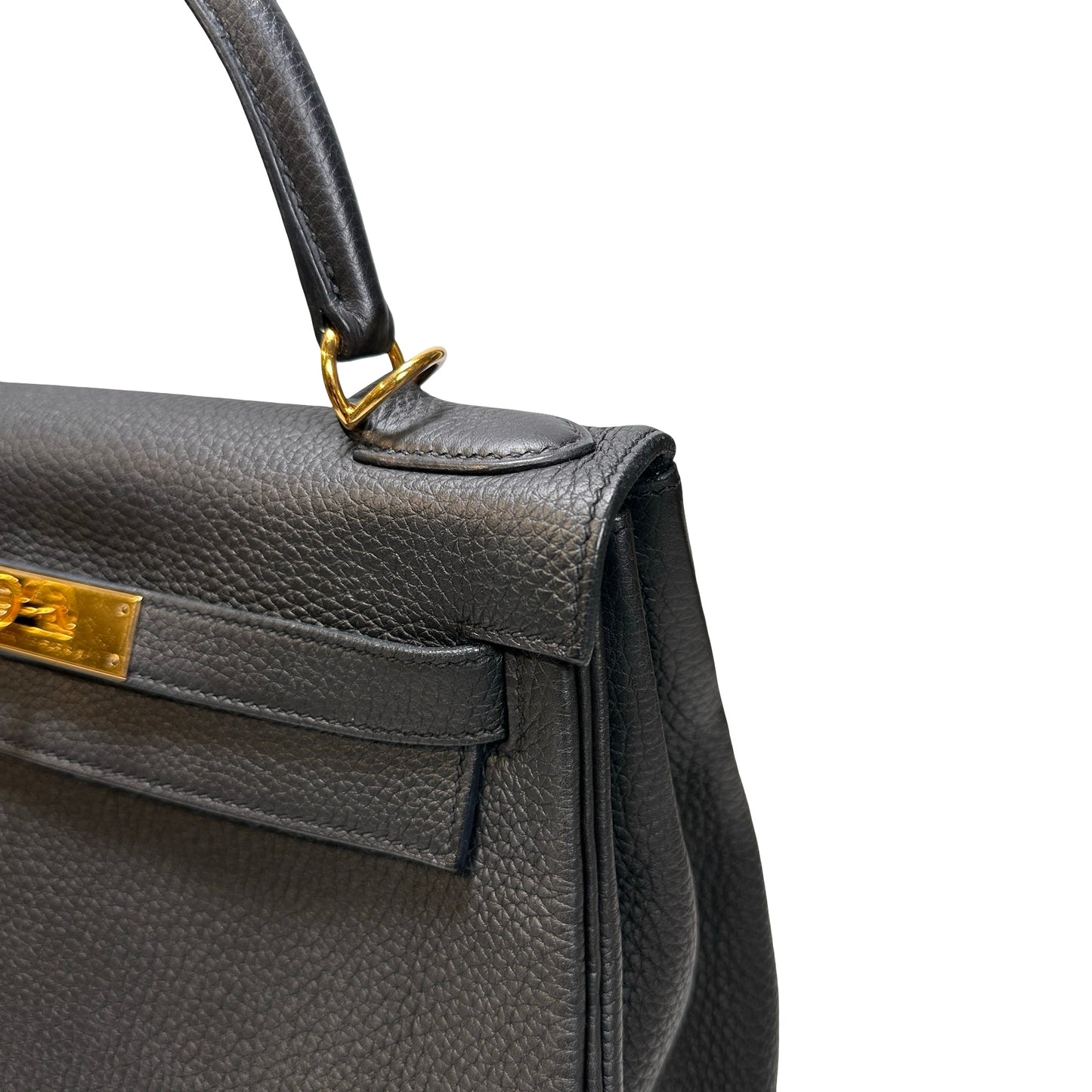 Used Hermès Clemence leather Kelly 28 Handbag Black GHW