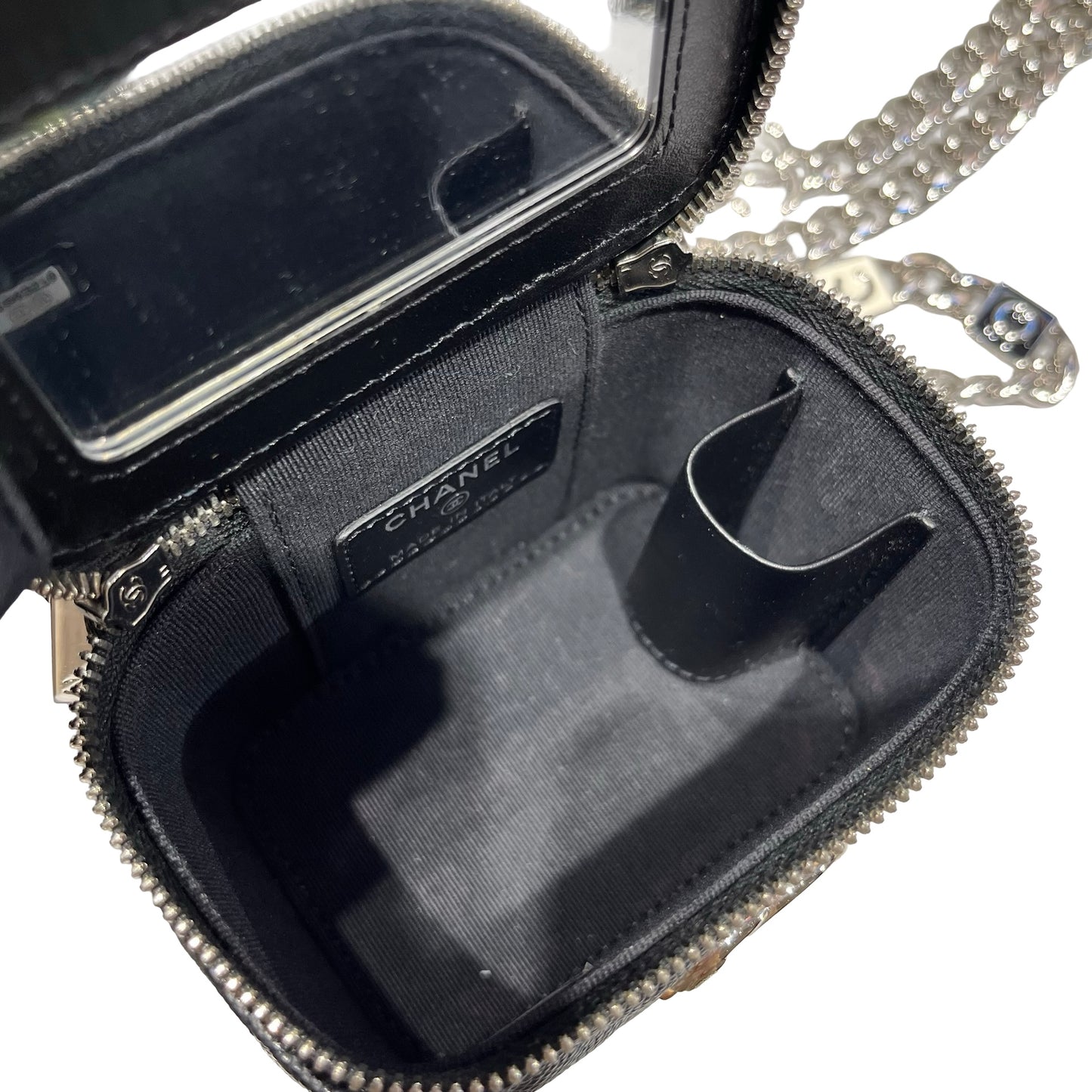 Used CHANEL Vanity Case with Black White Chain Cross Body Bag Black PHW