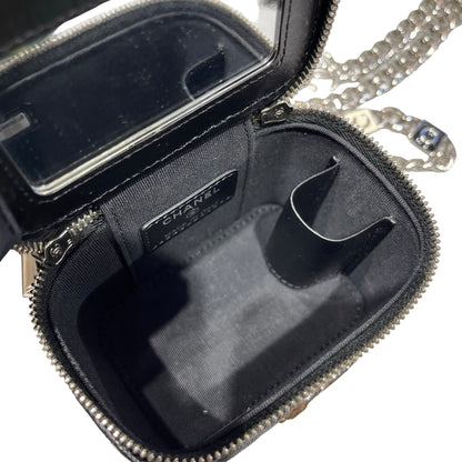 Used CHANEL Vanity Case with Black White Chain Cross Body Bag Black PHW