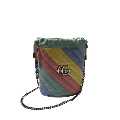 Used GUCCI Lambskin Leather GG MARMOUNT Drawstring Bag PHW Rainble
