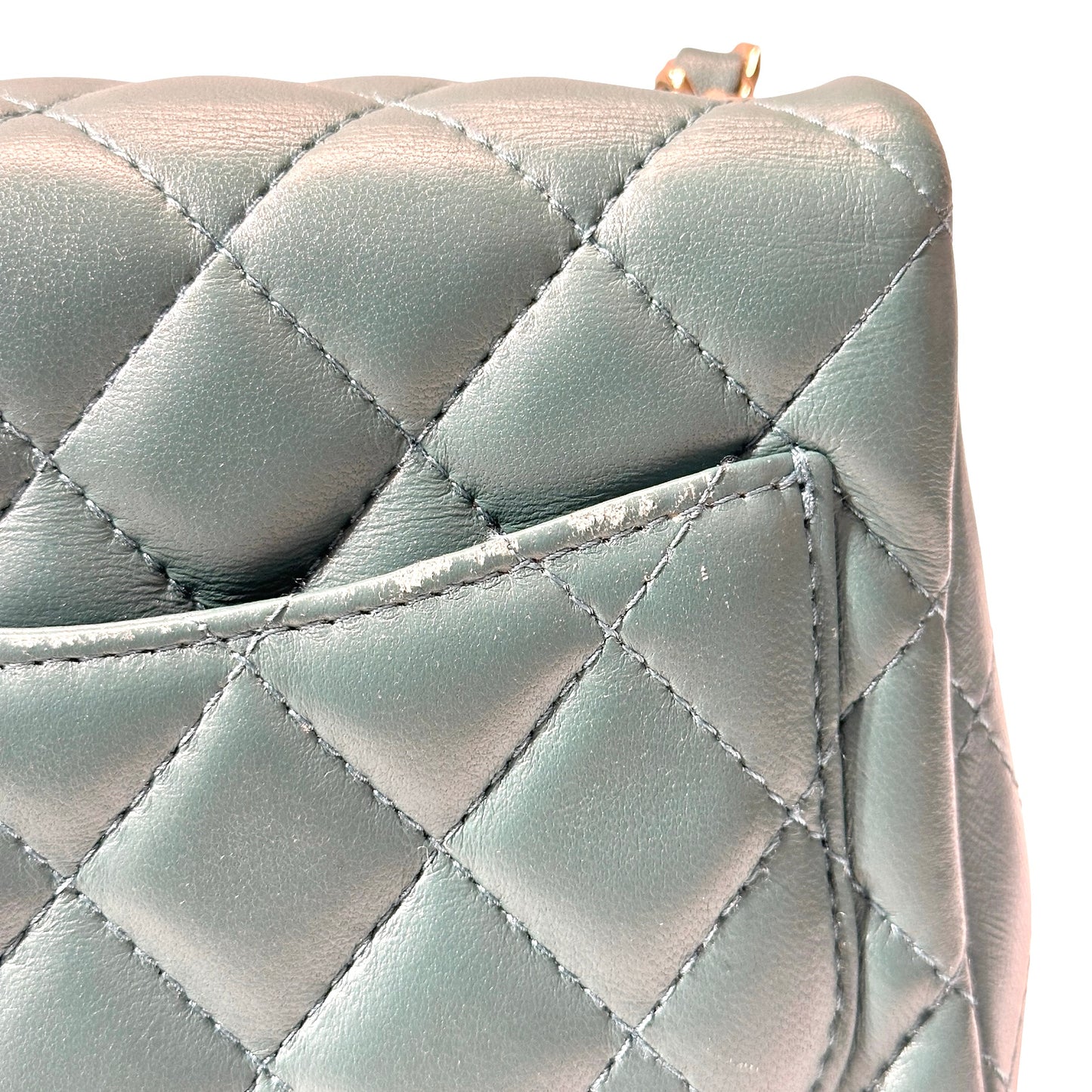 Used CHANEL Cross Body Bag Mini Flap 17cm Green PHW