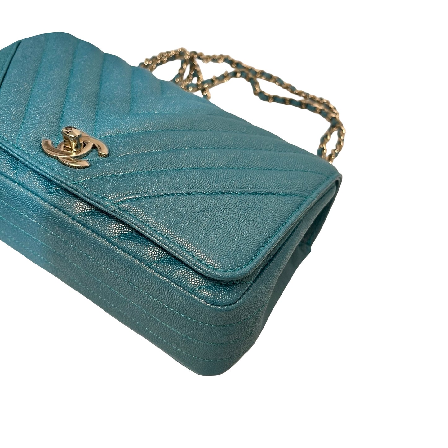 Used CHANEL Chevron Statement Flap Chain Shoulder Pearl Green GHW Chain Shoulder Bag