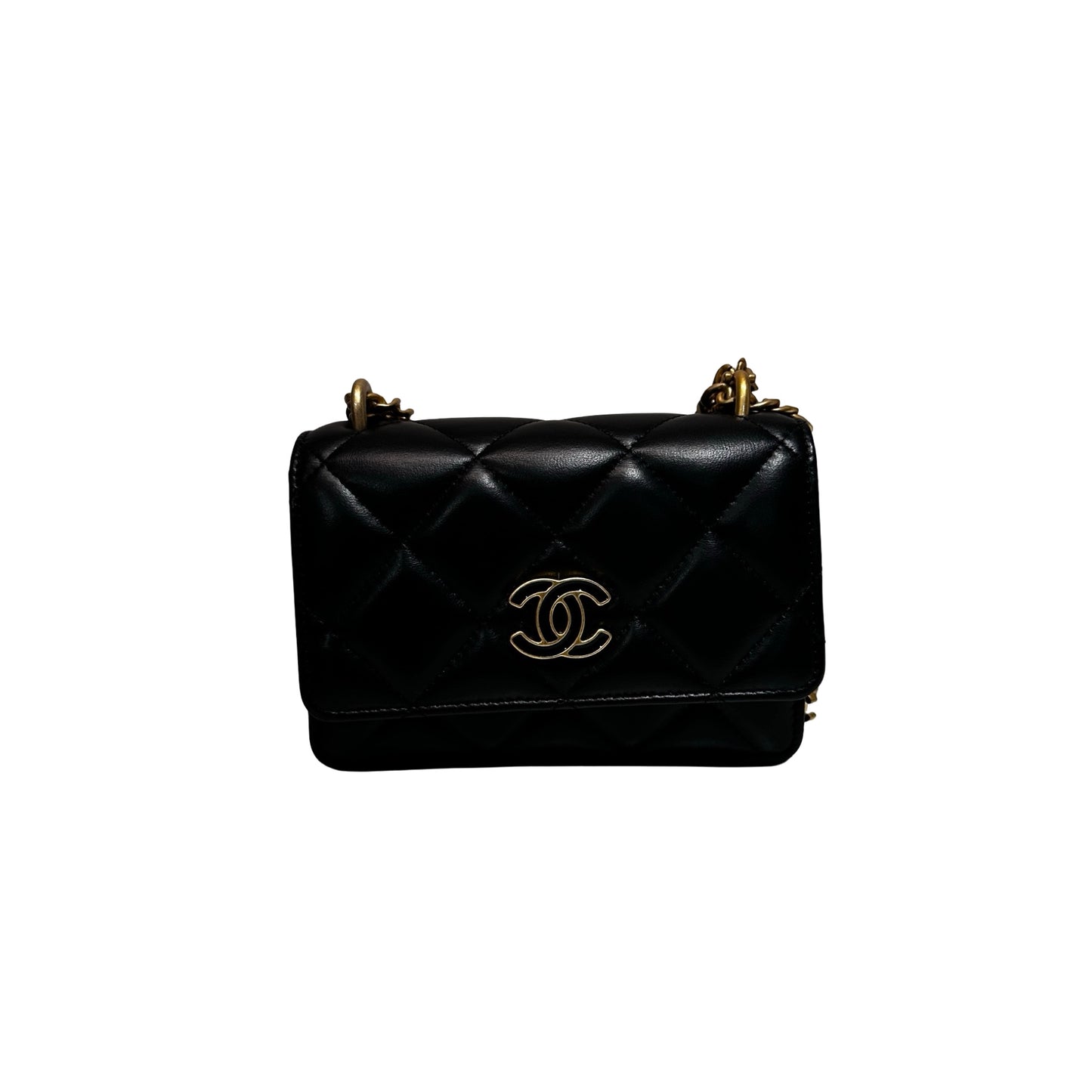 Used CHANEL Lambskin Leather Pending Clutch with Chain Shoulder Bag Black GHW