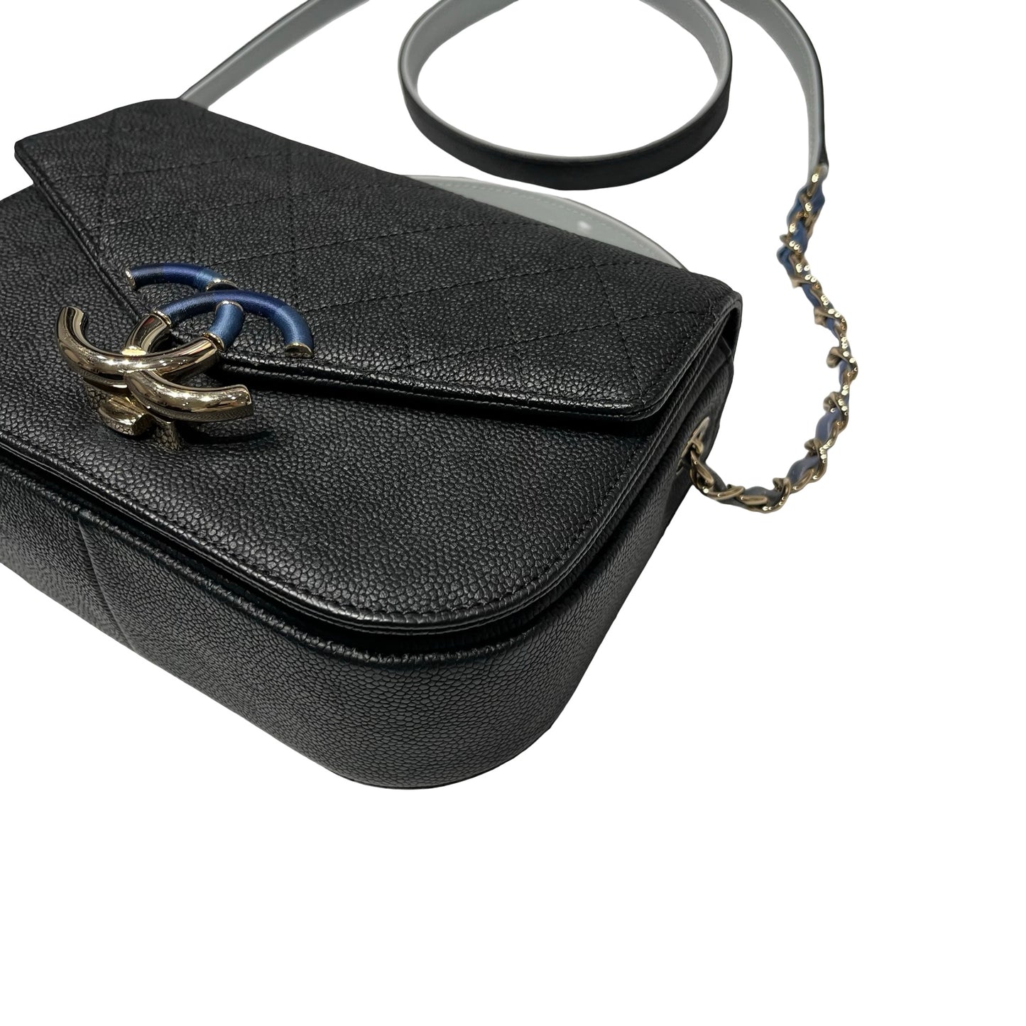 Used CHANEL Calfskin Leather Cross Body Bag Black GHW