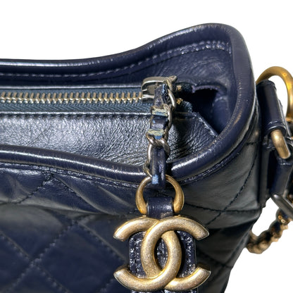 Used CHANEL Calfskin Leather Chain Shoulder Bag Navy Blue GHW PHW