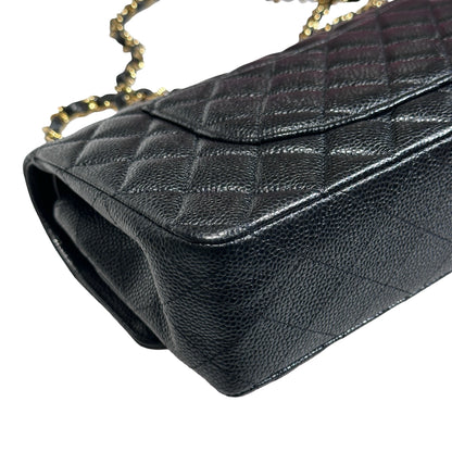 Used CHANEL Caviar Leather Classic Flap Medium Chain Shoulder Bag Black PHW