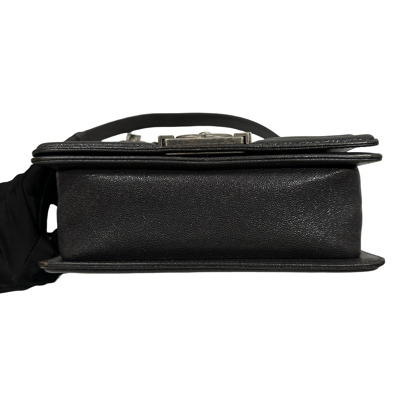 Used Chanel Calfskin Leather Boy 20cm Shoulder Bag PHW Grey