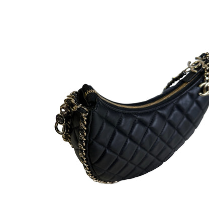 Used CHANEL Quilted Leather Quilted Hobo Hobo Bag Black Gold