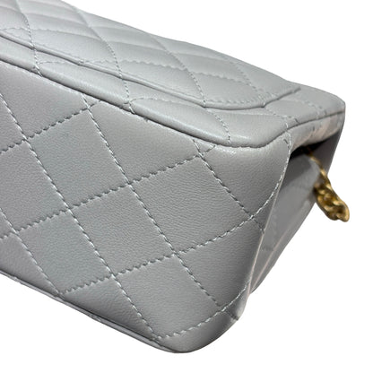 Used CHANEL Lambskin Leather Classic Flap Mini Chain Shoulder Bag Grey GHW