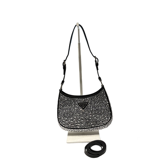 Used Prada Crystal Crystal Cleo Shoulder Bag Black PHW