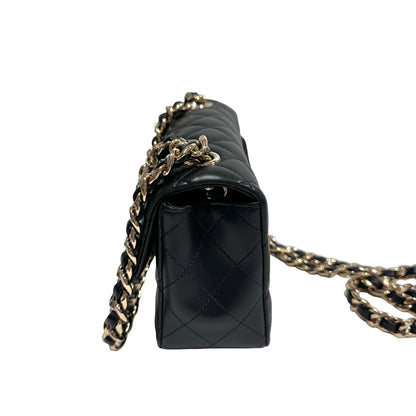 Used CHANEL Lambskin Quilted Mini Flap Bag Coco Charms Mini Bag Black Gold Hardware