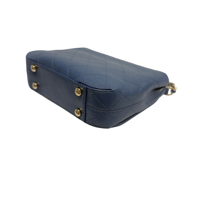 Used CHANEL Quilted Lambskin Quilted Crossbody Bag Chain Shoulder Bag Blue Gold Hardware