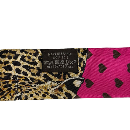 Used HERMES Silk Jungle Love Love Twilly Pink Brown Multi