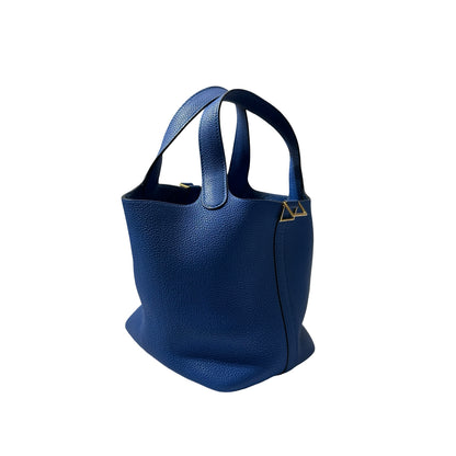 Used HERMÈS Clemence leather Picotin 18 Handbag bleu electrique PHW