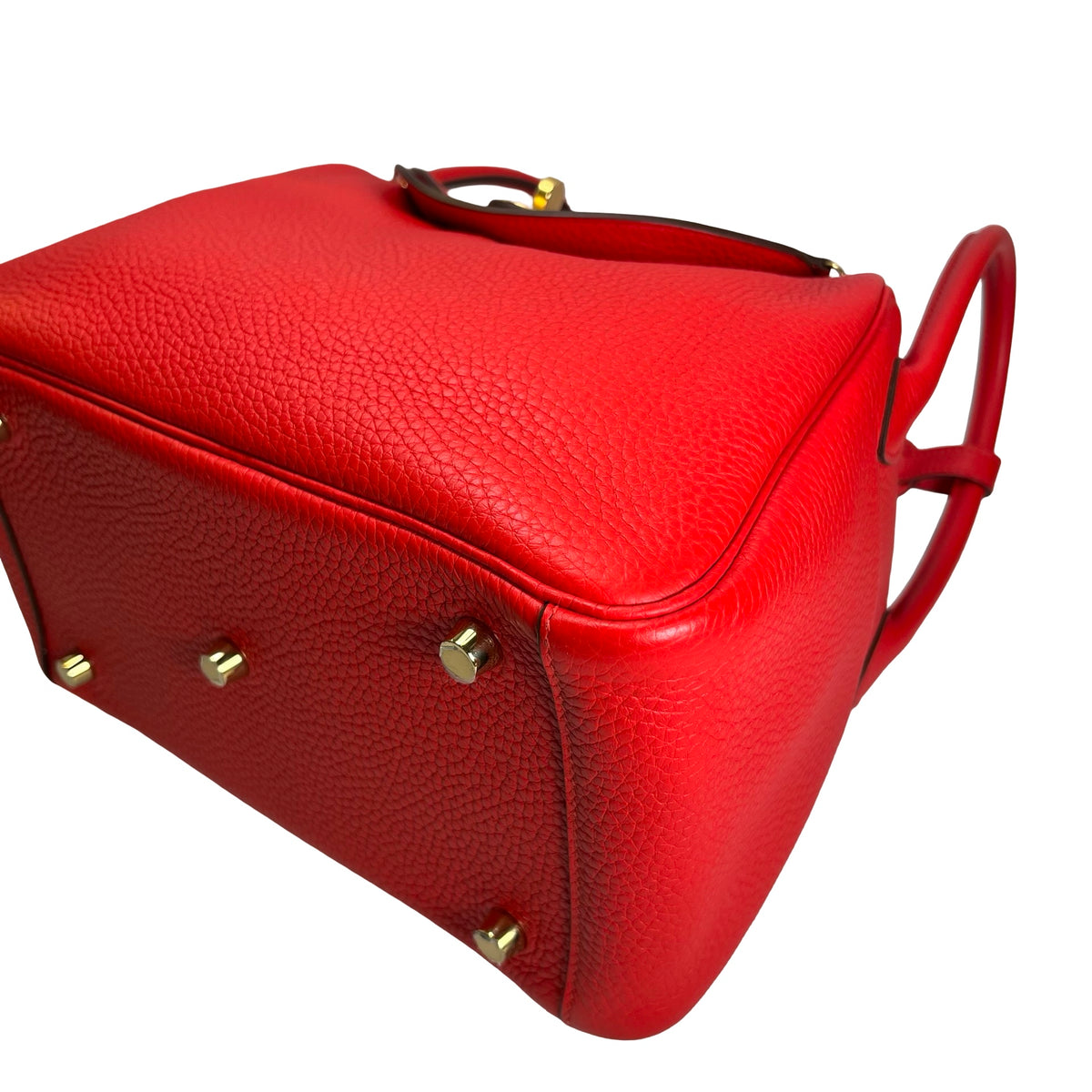 Used HERMES Clemence Lindy Handbag Red