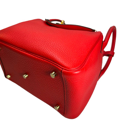 Used HERMES Clemence Lindy Handbag Red