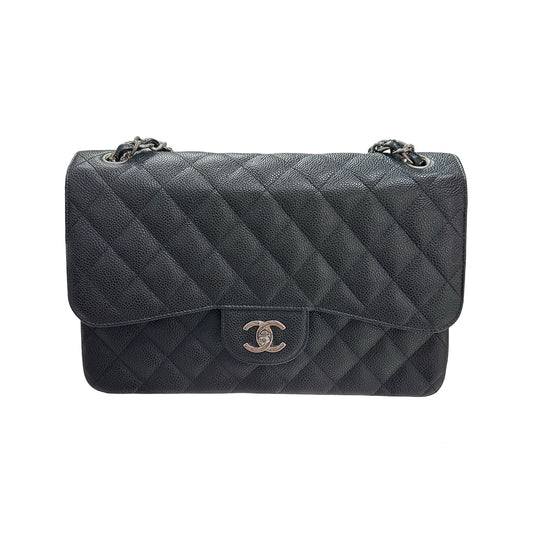 Used CHANEL Jumbo Shoulder Bag Black PHW