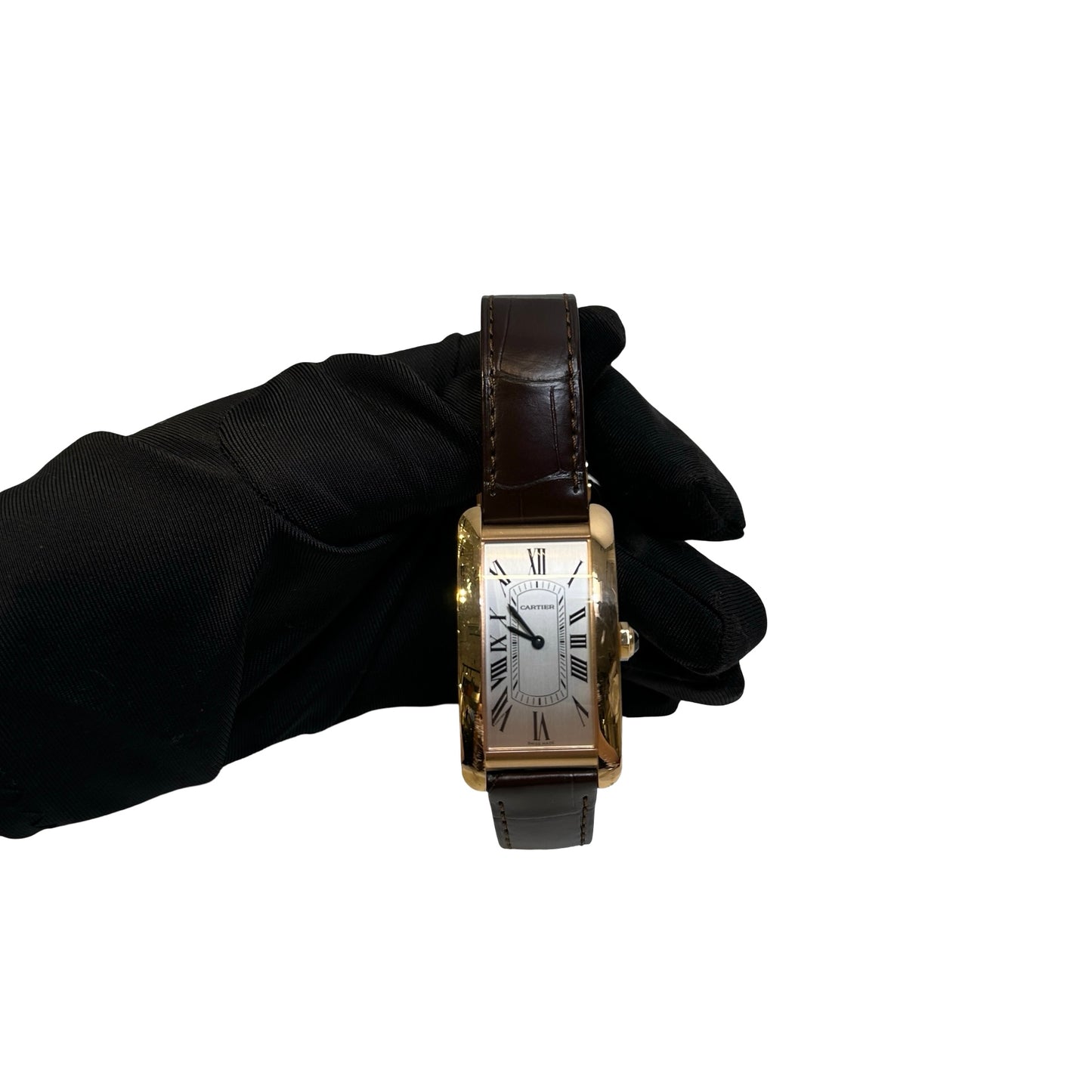 Used CARTIER Leather Gold Tank Americaine Watch Gold Brown