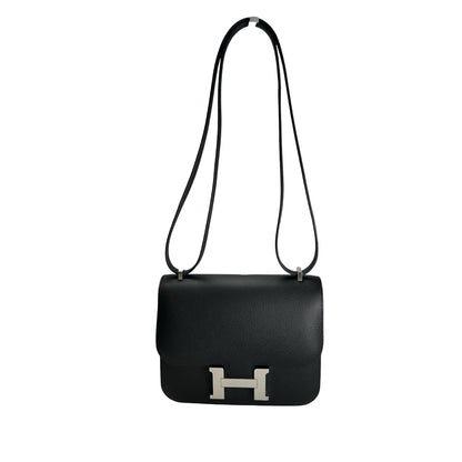 Brand New HERMES Epsom Constance Crossbody Bag Black Silver