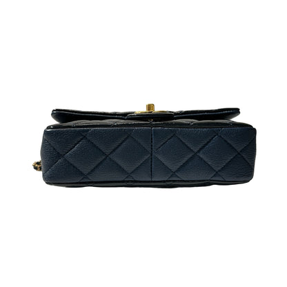 Used CHANEL Patent Leather MINI FLAP 20 CM Chain Shoulder Bag Navy Blue GHW