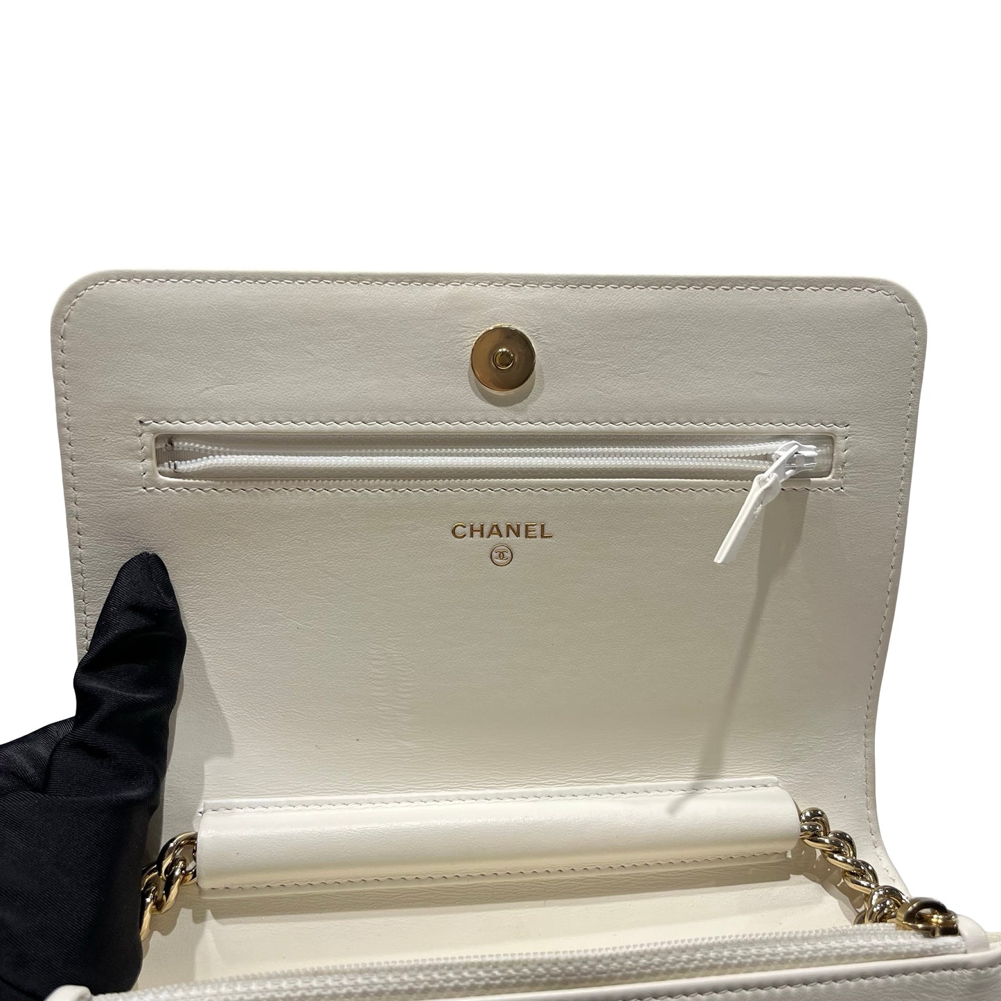 Used Chanel Caviar Leather WOC Shoulder Bag White PHW