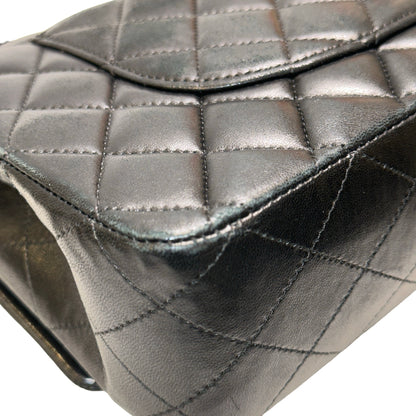 Used CHANEL Quilted Lambskin Classic Flap Chain Shoulder Bag Black Silver hardware