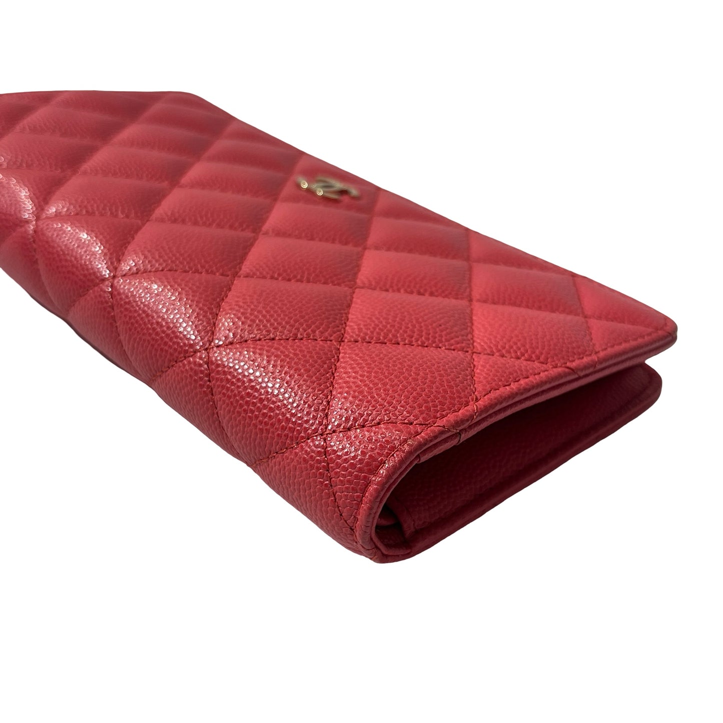 Used CHANEL Calfskin Leather Wallet Red GHW