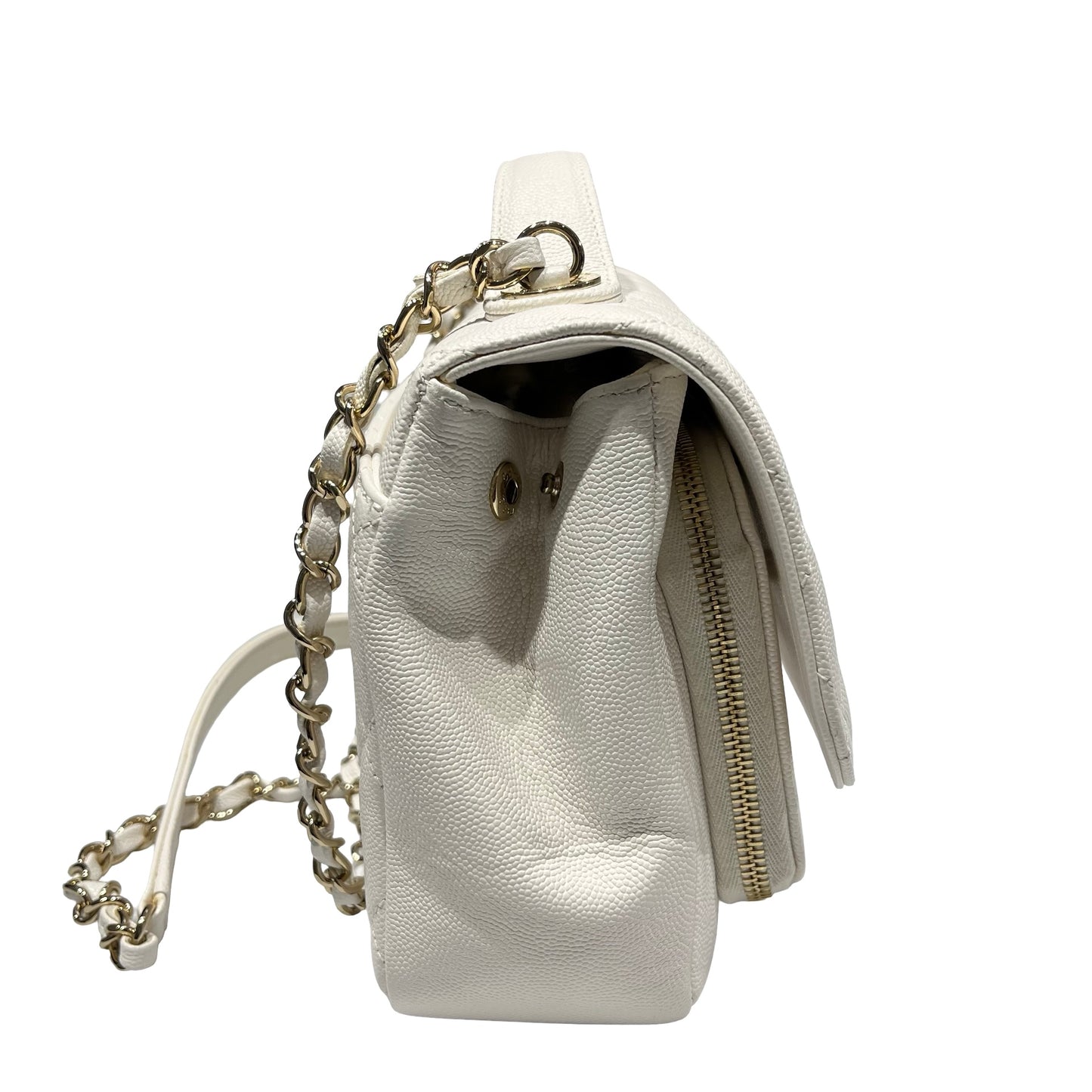 Used CHANEL Calfskin Leather Affinity medium Shoulder Bag White GHW